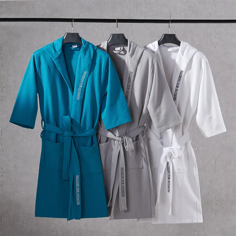 

Top Quality Waffle Bathrobe Men Normal Thick Absorbent Bath Robe Male Spring Autumn Solid Women Couples Dressing Gown 2023 New