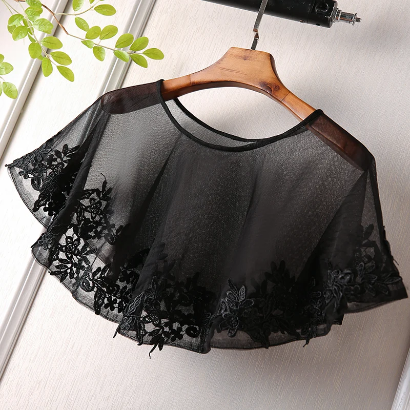 Geappliceerd Edge Wrap Shawl Black Tulle Bolero Bruiloft Korte Cape Voor Avond Party Jurken Vrouwen Bolero Stole Bridal Mariage Cape