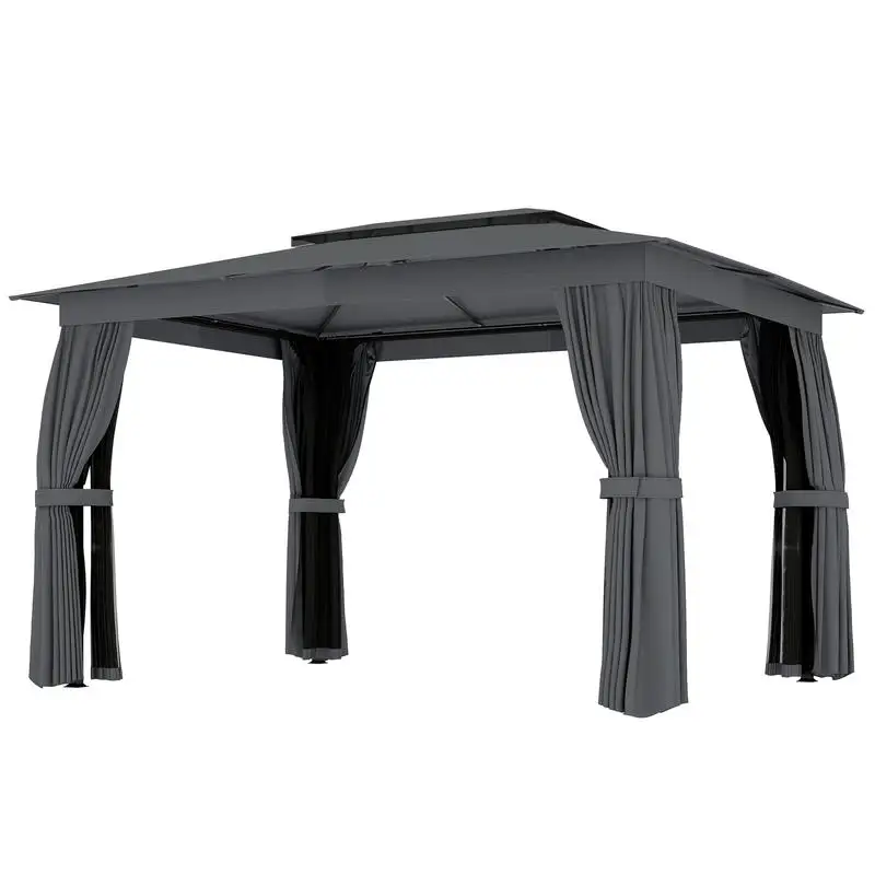 

Outsunny 10' x 12' Outdoor Patio Gazebo, Soft Top Gazebo Canopy Shelter with Curtains, Netting, Steel Frame, Hooks, Dark Gray