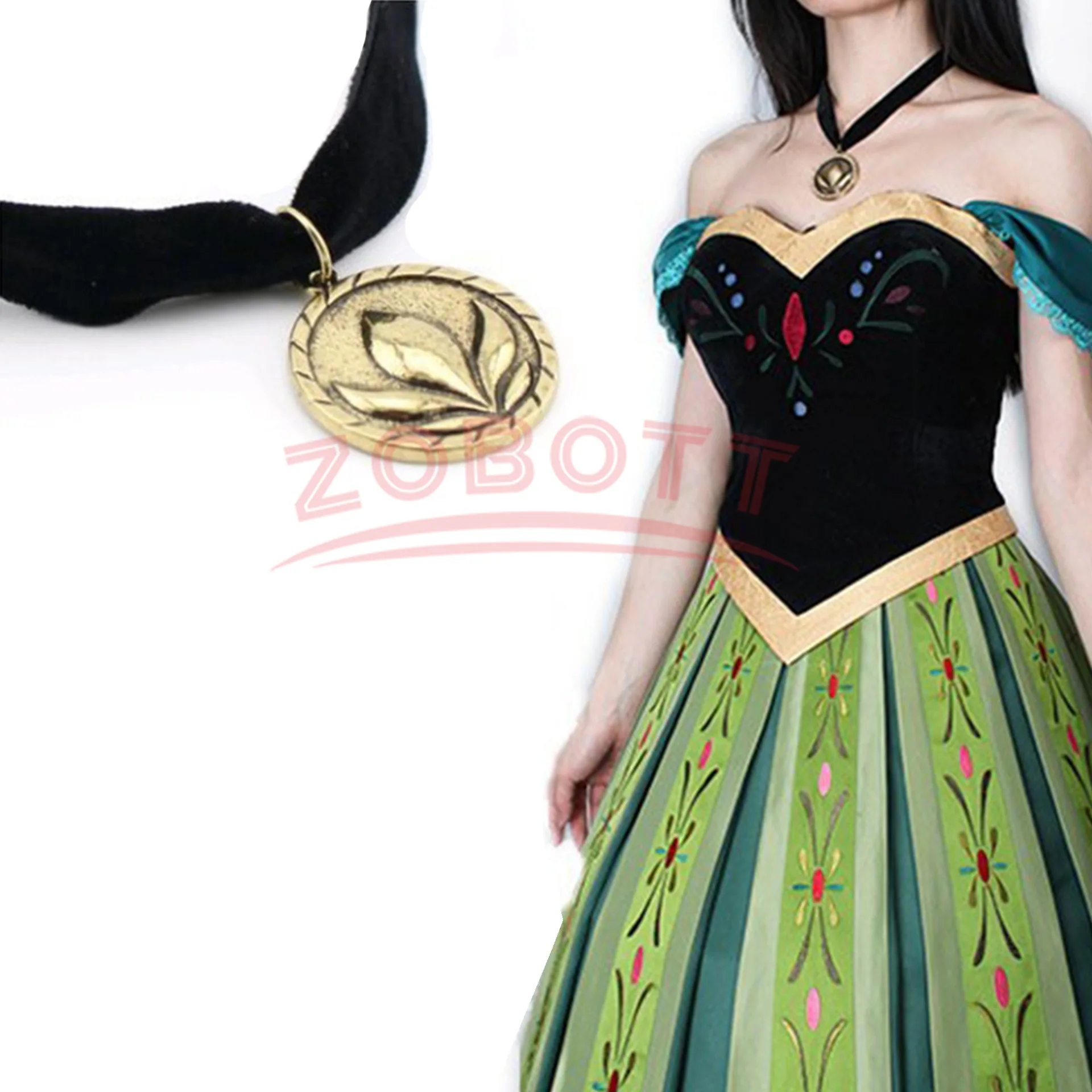 Disfraz de Anna de Frozen para mujer, traje de princesa de película, vestido de Anime para adultos, ropa, collar, fiesta de Carnaval