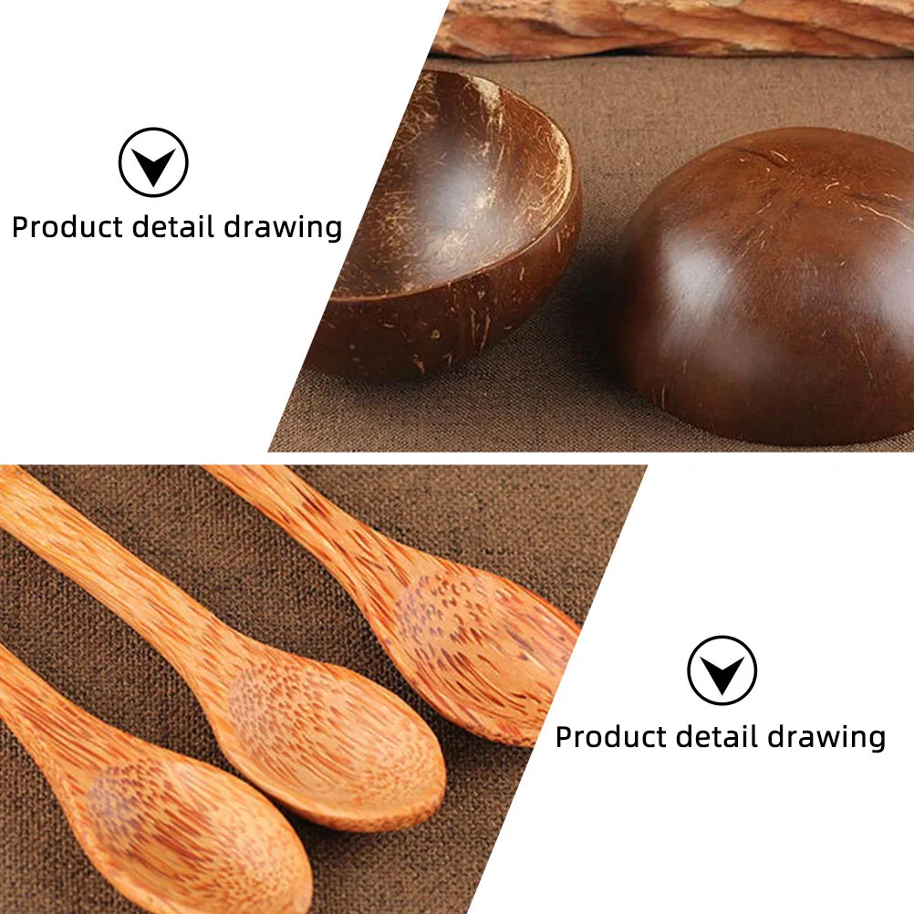 

Coconut Shell Bowl Spoon Set Eco Friendly Salad Dessert Serving Kit Lightweight Camping Kitchen Utensils Storage Fruit Tray
