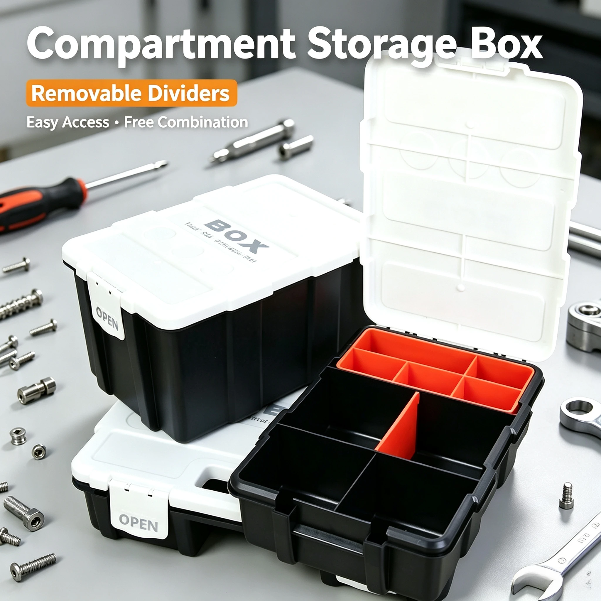 Plastic Compartment Storage Box Removable Dividers Hardware Screw Tool Organizer Case for Small Parts Component