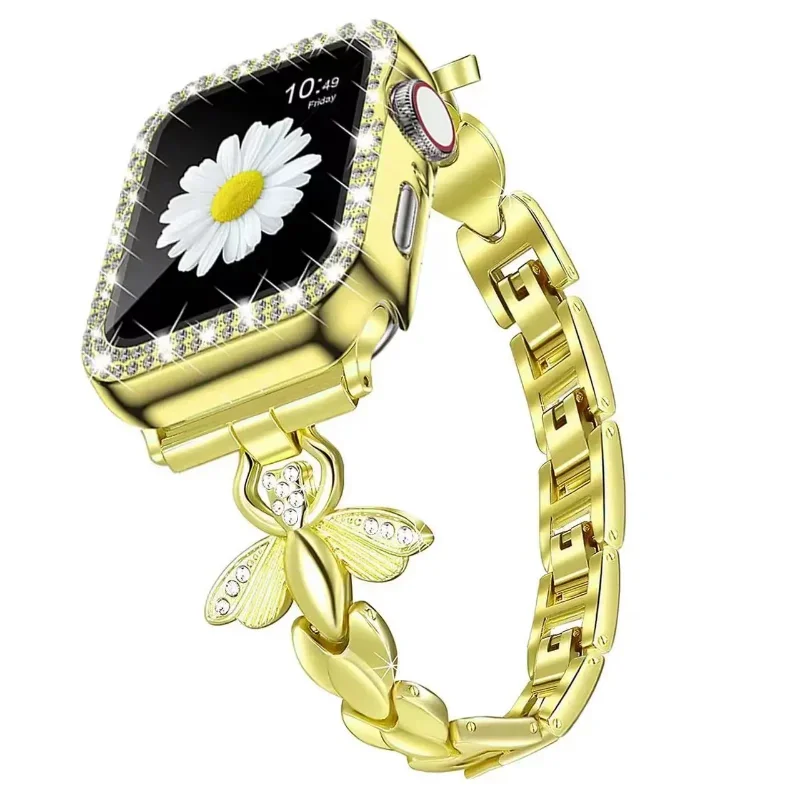 Metal Straps For Apple watch 9 8 7 49mm 45mm 41mm Small bee carved Bracelet wristband For iwatch 6 5 4 SE 44mm 42mm 40mm belt