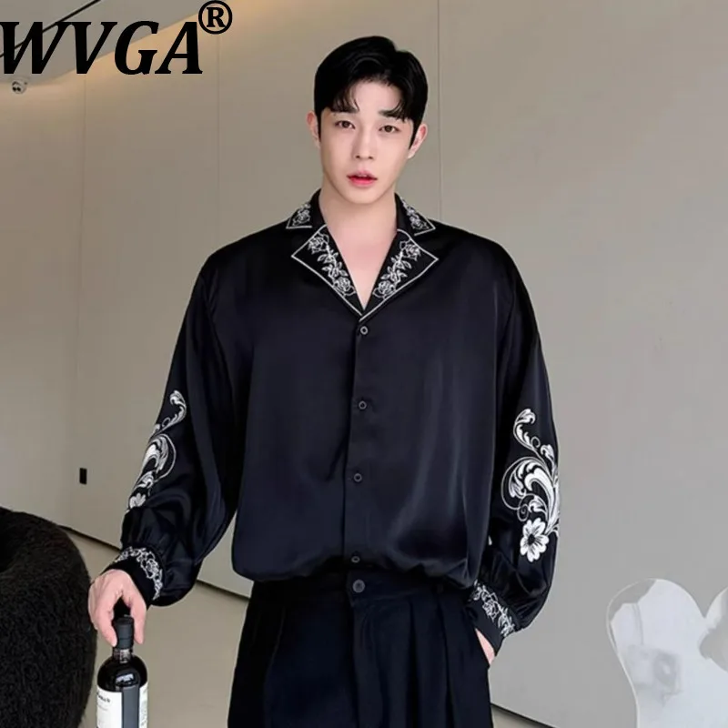

WVGA весенне-осенние новые мужские элитные винтажные модные рубашки с длинными рукавами и вышивкой, шикарные нишевые повседневные драпированные топы Ins W16555