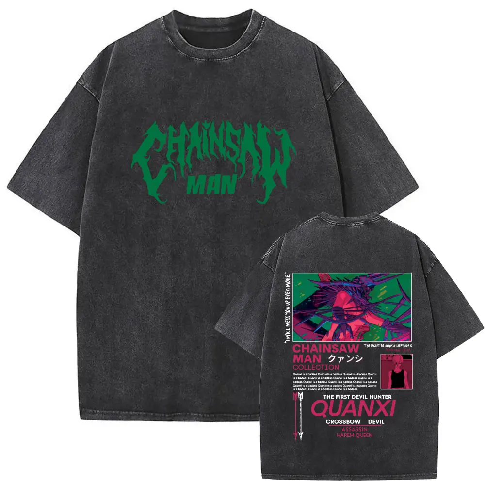 

Anime Chainsaw Man Washed Vintage T-shirt Denji Pochita Makima Graphic Print T-shirts Men Women Manga Fashion Oversized T Shirts