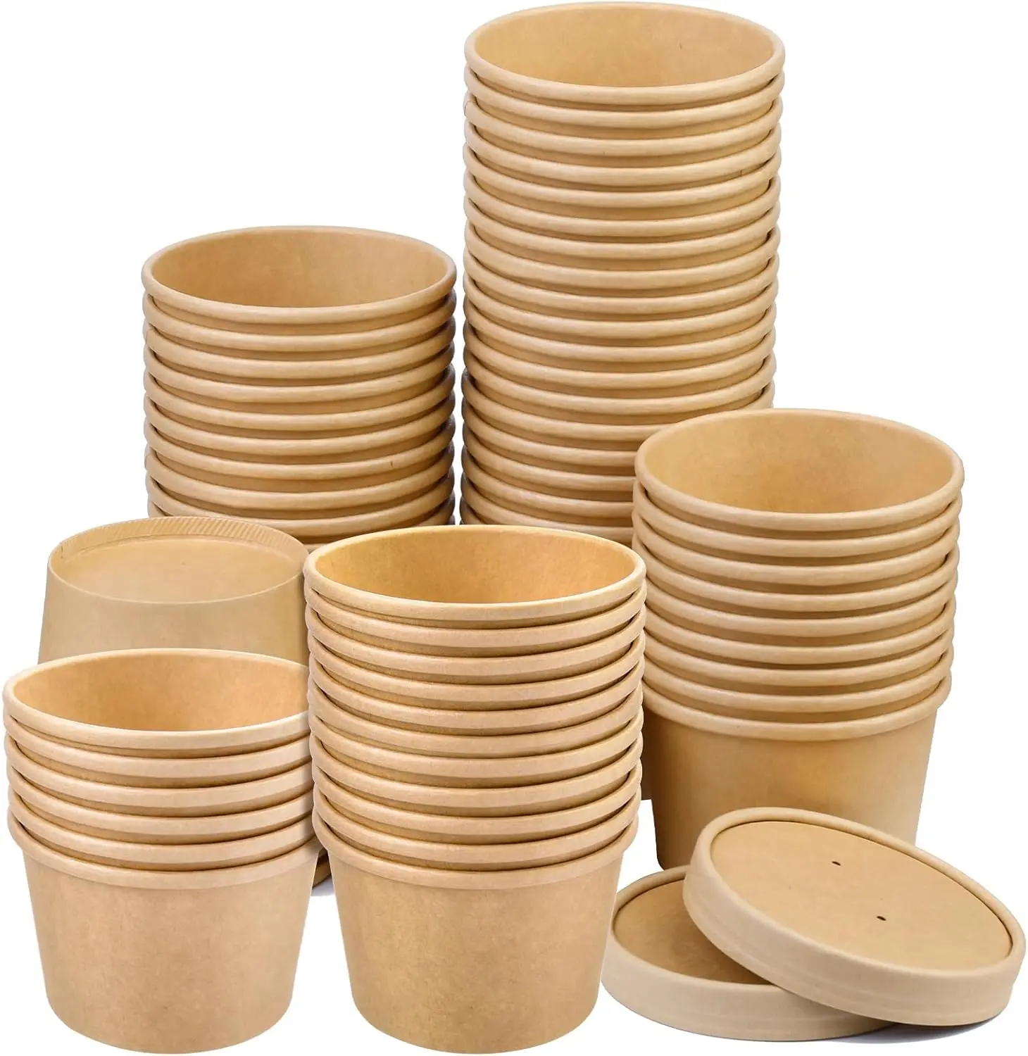 

8 oz 75 Pack Paper Soup Containers with Lids, Ice Cream Cups, Disposable Paper Food Containers with Vented Lid, Snack Bo