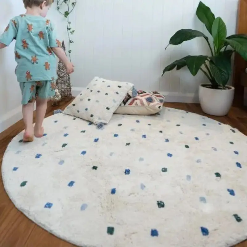 Dot Fluffy Carpet Living Room Round Hairy Nursery Play Mat For Children Soft Baby Rug Plush Bedroom Rug Christmas Gifts For Kids