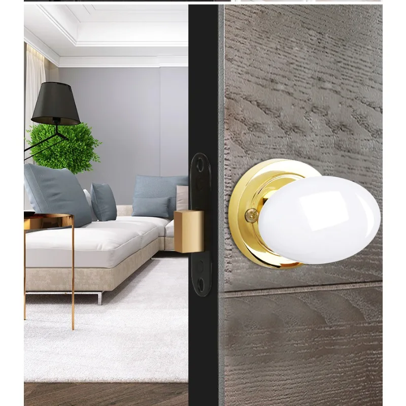 Black Ceramic Handle Keyless Silent Double-sided Door Lock Zinc Alloy Chrome Plated Base Ball Lock Bedroom Invisible Door Lock