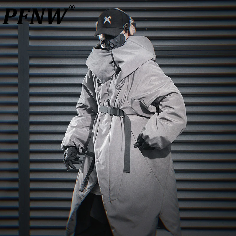 PFNW Heavy Industry 2024 invierno Techwear negro Irregular largo ropa de algodón para hombre suelto Casual con capucha algodón-paddec abrigo 12C1636