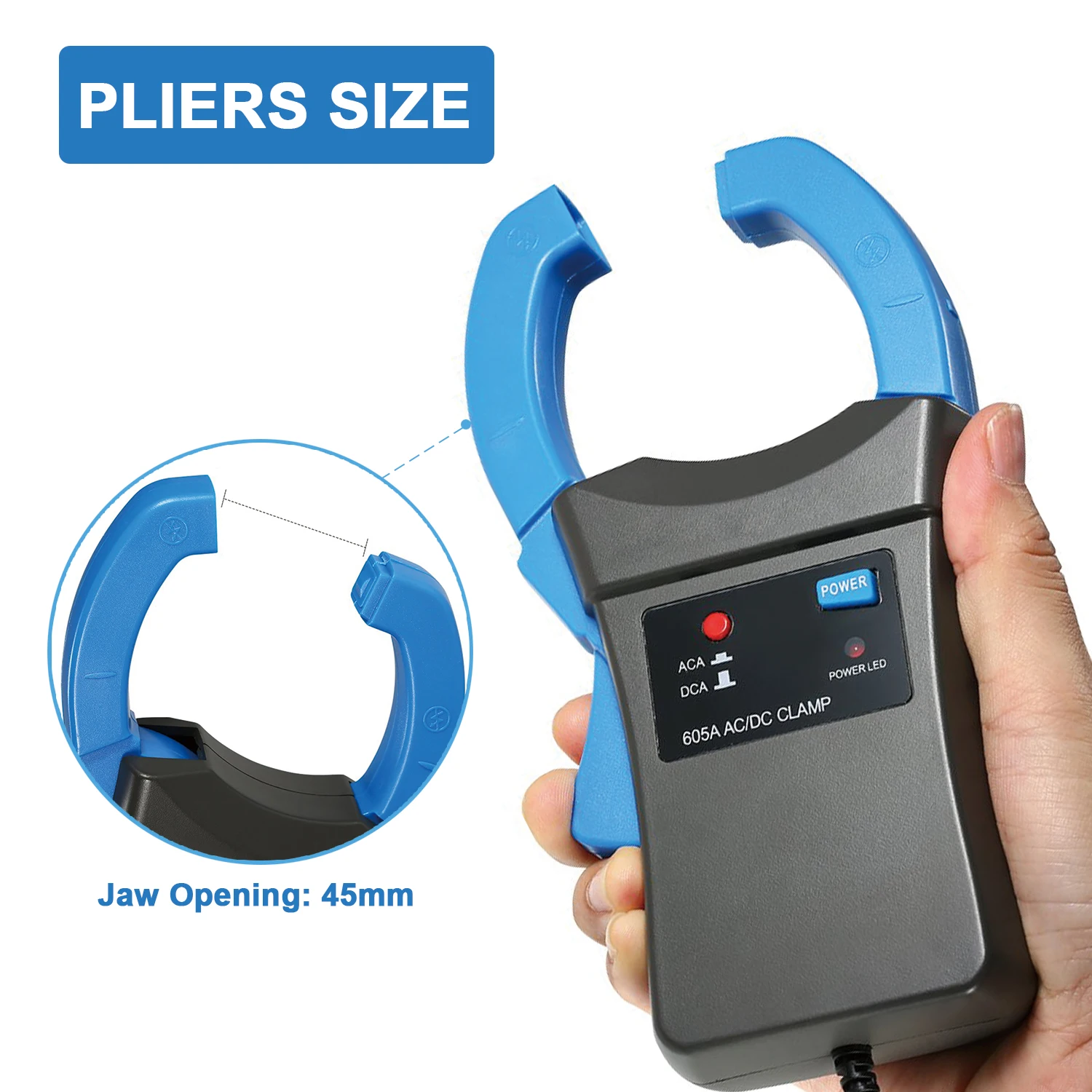 DC/AC Current Clamp Adapter Clamp-On Meter Tester with Test Probes, LED Power Indicator, Includes Battery HP-605A