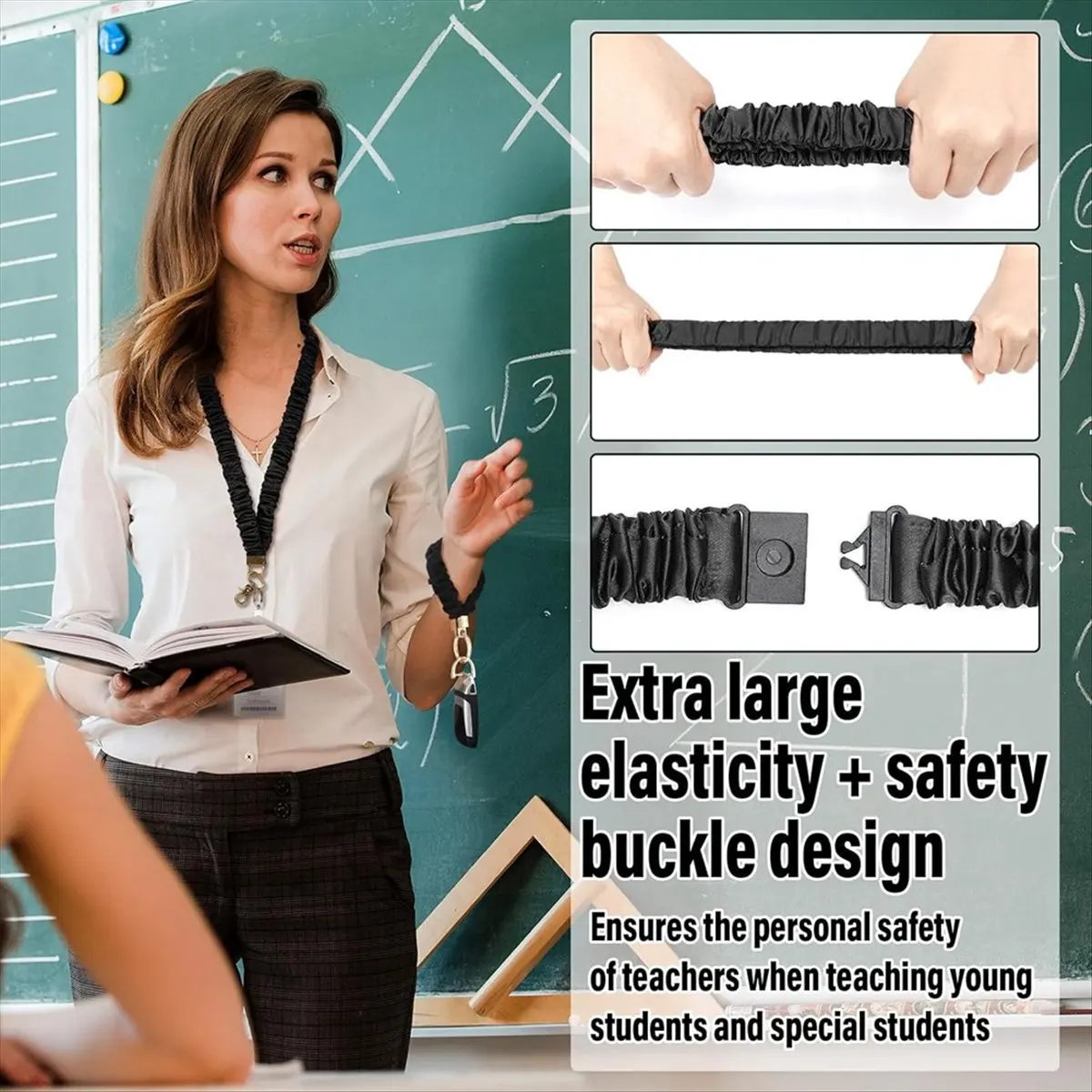 RANA Teacher Scrunchies Lanyard with Safety Breakaway Buckle Retractable Lanyard Keychain Wristlet Office Gift for Women