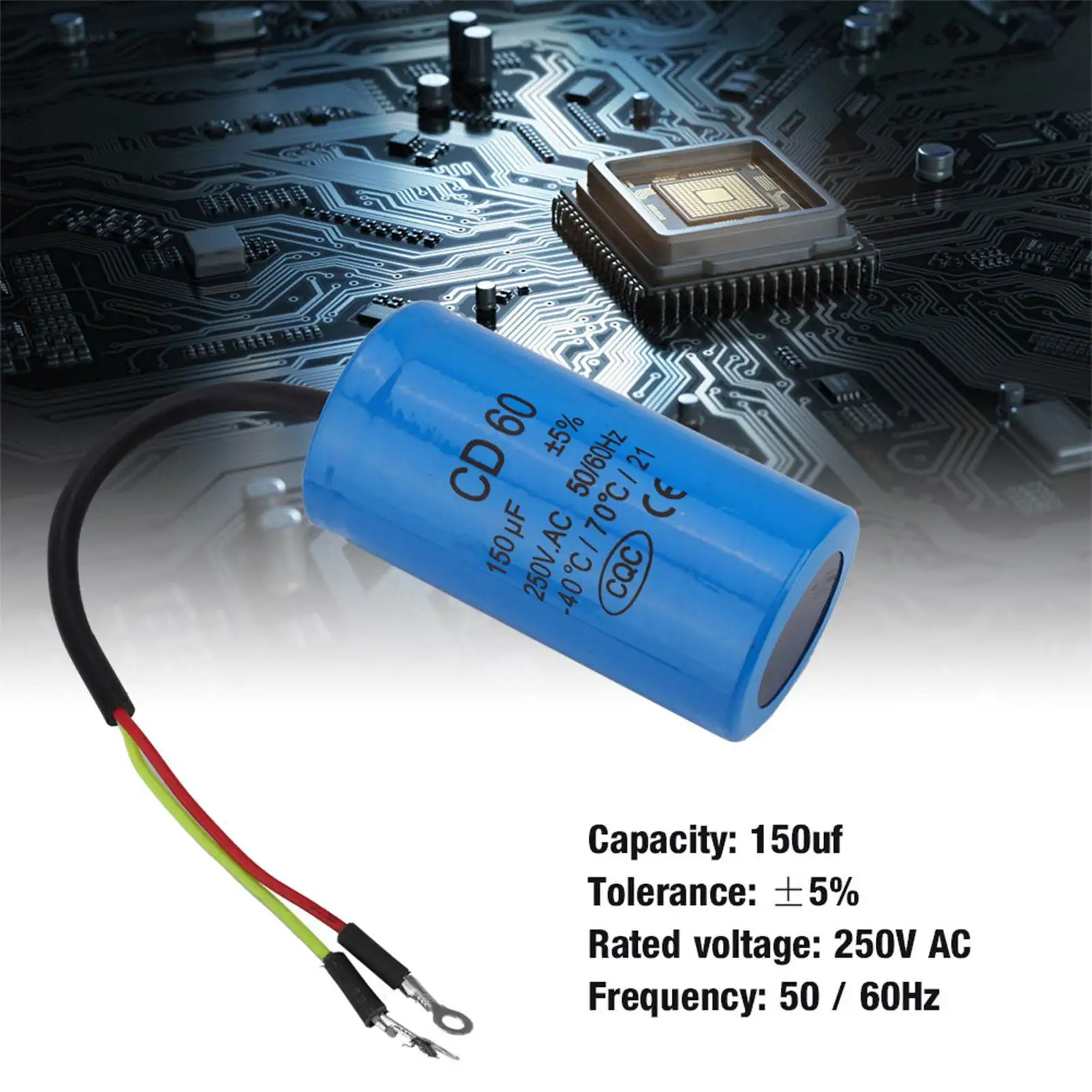 CD60 Motor Capacitor CD60 Run Capacitor with Wire  250V AC 150uF 50/60Hz for Motor