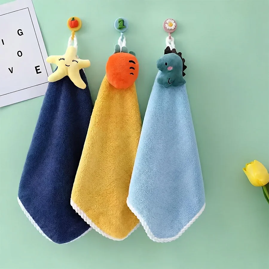 2-Pack Cartoon Children's Hand Towels, Soft Absorbent Handkerchiefs, Kitchen and Bathroom Baby and Children's Wet Wipes, Face Towels, Hanging Towels