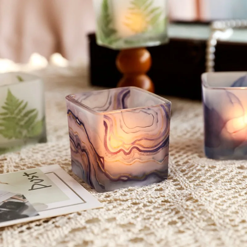 Square Glass Candle Holders European Candle Light Dinner Ornament Romantic Candles Cup Aromatherapy Goblet Home Decor