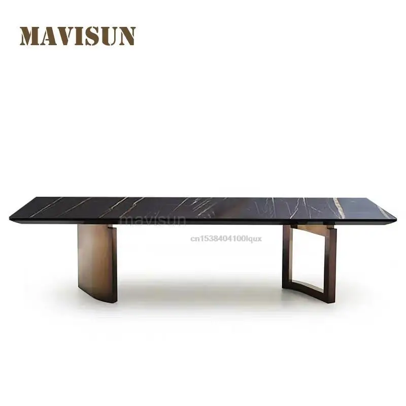 Indoor Nordic Light Luxury Natural  Marble Top Dining Table Rectangular Stainless Steel Customized Italian Furniture Set