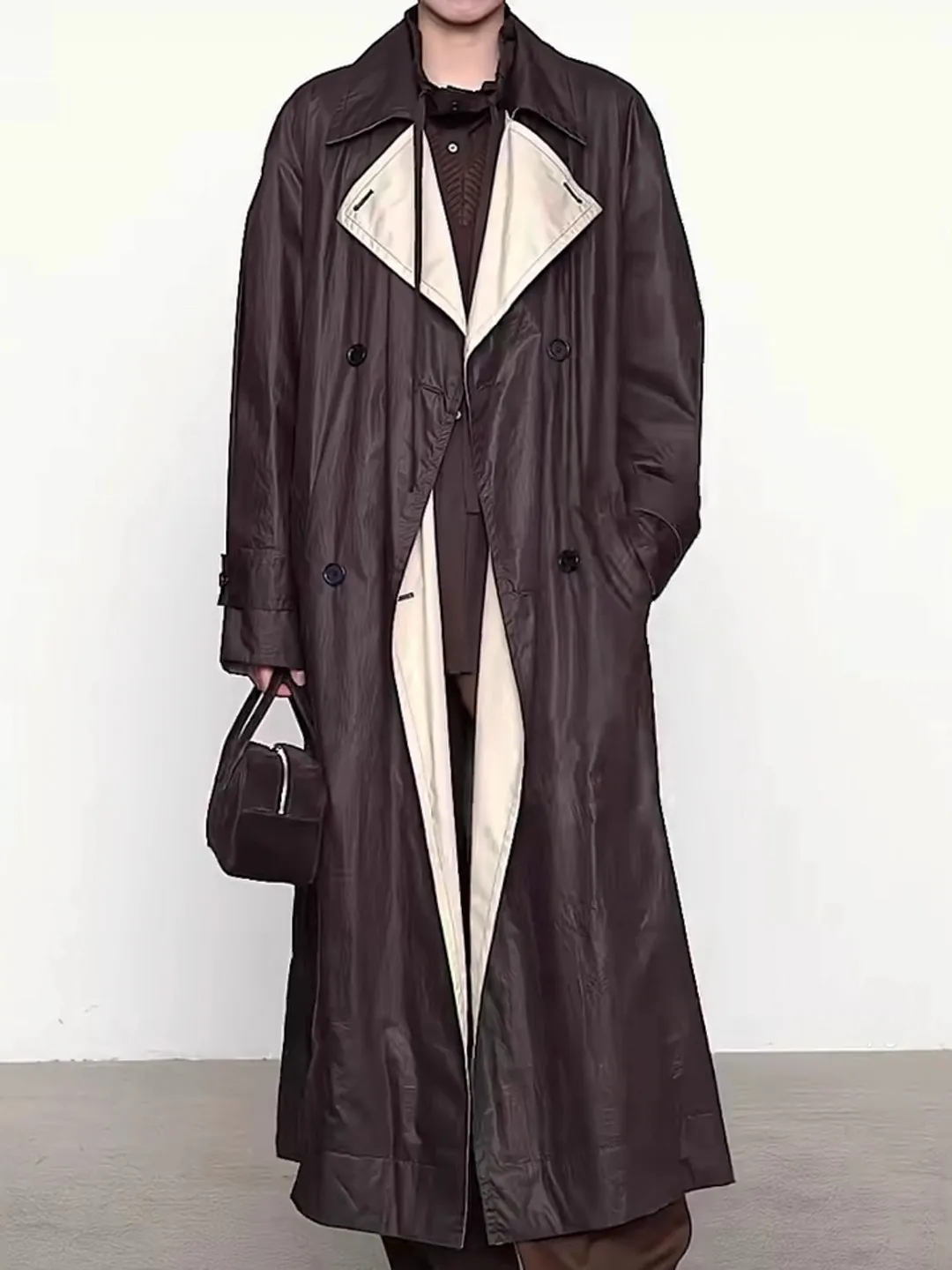 

Lautaro Autumn Long Reversible Trench Coat for Women Double Breasted Chic Luxury Designer European Fashion Emo Clothes 2025
