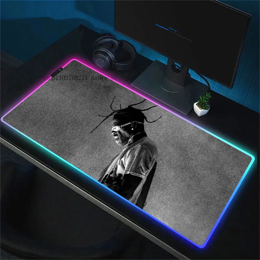 Travis Scott Monochrome Mousepad XXL RGB Gaming Mouse Pads HD Black Gamer Accessories Large LED