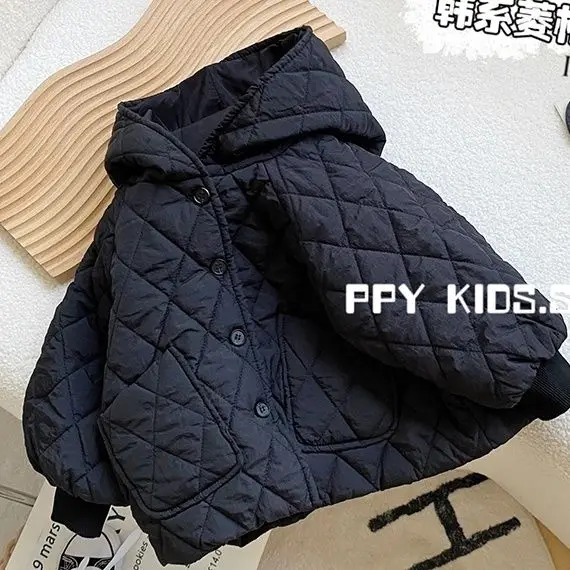 

2023 Baby Girls Boys Winter Black Coats Cotton Padded Hooded Warm Coat Jacket Kids Children Casual Comfortable Clothes Overcoats