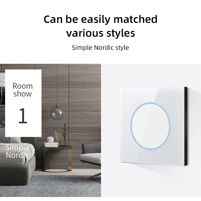 

ELEGAN 1/2/3/4Gang1Way Glass Panel Switch Button Surround Indicator Light EU UK Standard Circular Reset Switch Office Home Hotel