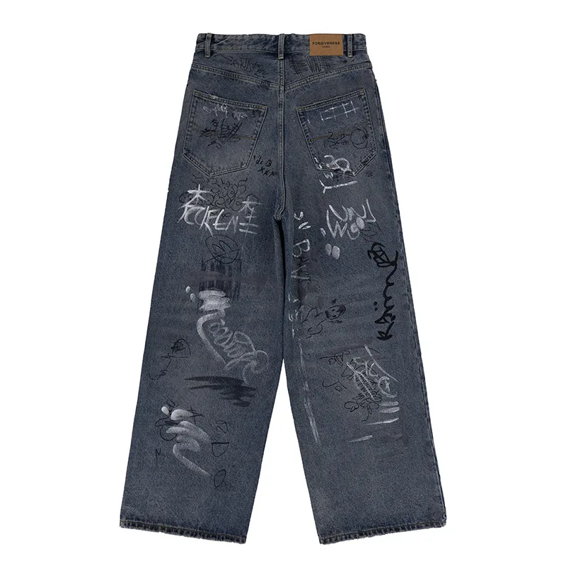 Hand-painted cattle king graffiti jeans