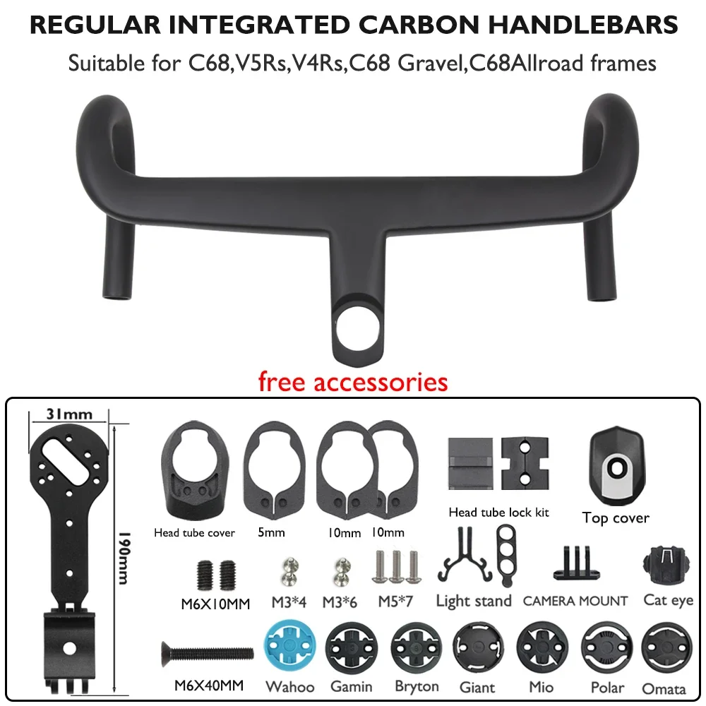 CC.01 carbon fiber integrated road handlebar for C68/V5Rs/V4Rs/C68 Gravel/C68 Allroad series, 370-430mm with computer mounter