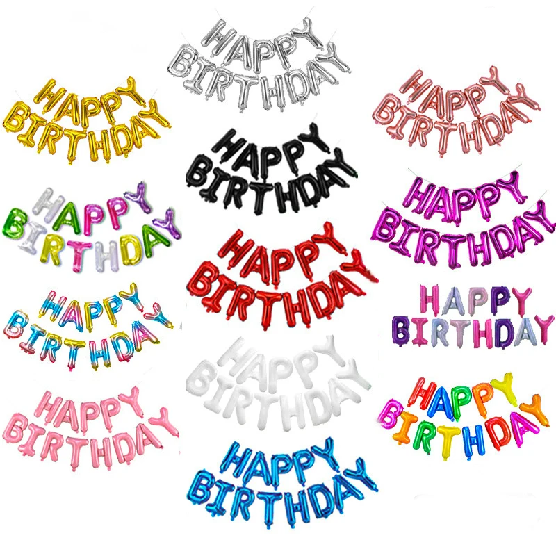 

16 inch Happy Birthday Balloon English Letter Aluminum Film Balloon Set Children's Party Baby's Birthday Party Decoration Ballon