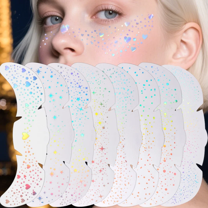 

6PCS Temporary Freckle Tattoos Laser Flash Face Makeup Sticker Decals Colorful Facial Tattoo Transfer Decorations Cosmetic Tools