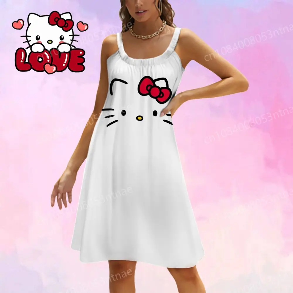 

Women's Beach Dress S-3XL Hello Kitty Beach Outfits Woman 2025 New Party Dresses Fashion Sexy Y2k Clothes Streetwear Cute Kawaii
