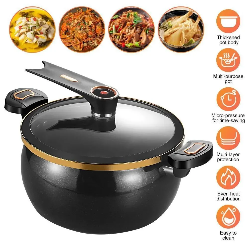 8L 8 45Qt Large Stock Pot Deep Non Stick Cooking Pot Lock Handles Clear Standable Lid For Soup Stew Home Kitchen