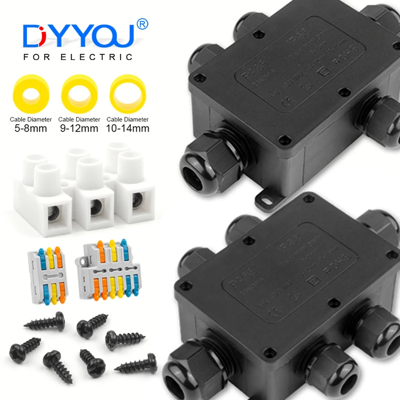 

IP68 Outdoor Waterproof Junction Box Black 2/3/4/5/6 Way Mini Connector Box With PC Plastic Terminal Designed For Buried Wiring