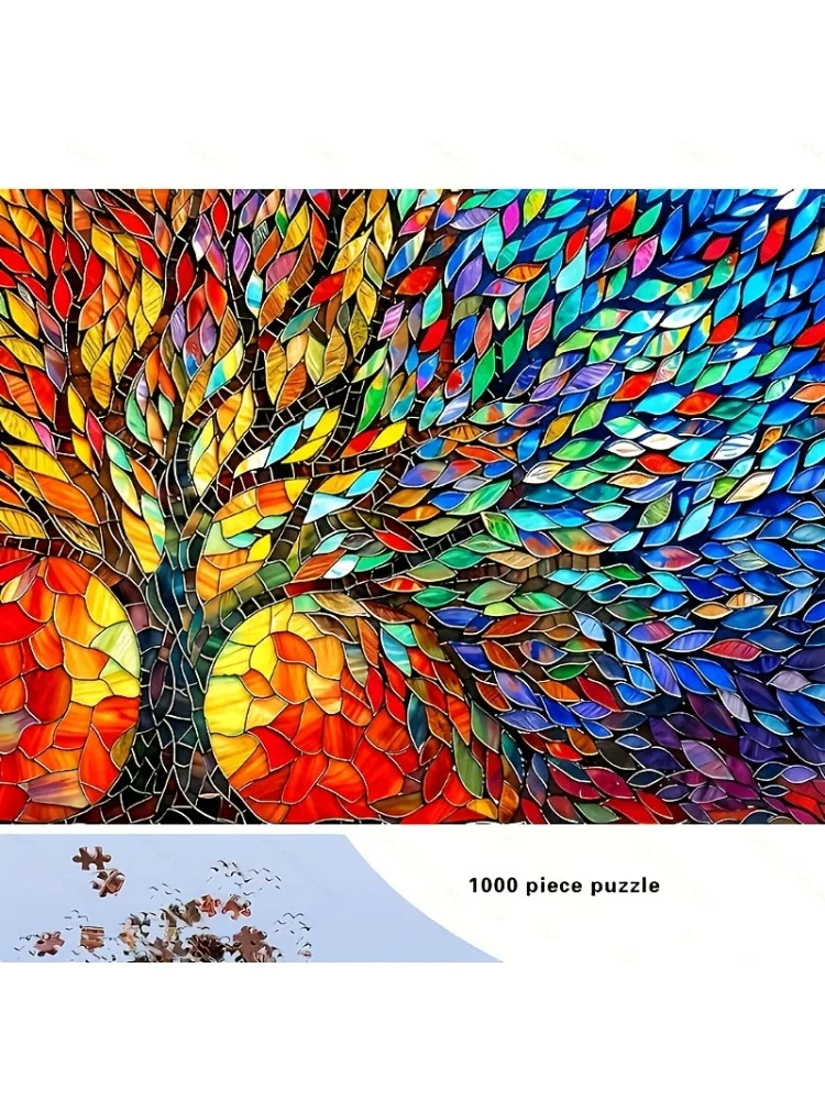 1000 stuks levensboom puzzel - dikke duurzame stukjes met levendige glas-in-lood-stijl mozaïek kunst, uitdagende puzzel voor volwassenen