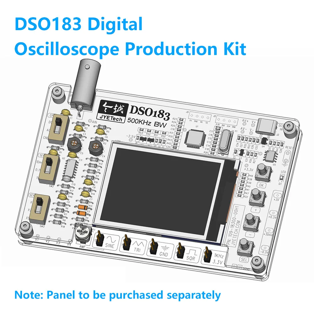 

DC 5V DSO183 Digital Oscilloscope DIY Loose Parts Teaching Practical Training Electronic Production Kit 0-500KHz TypC Interface