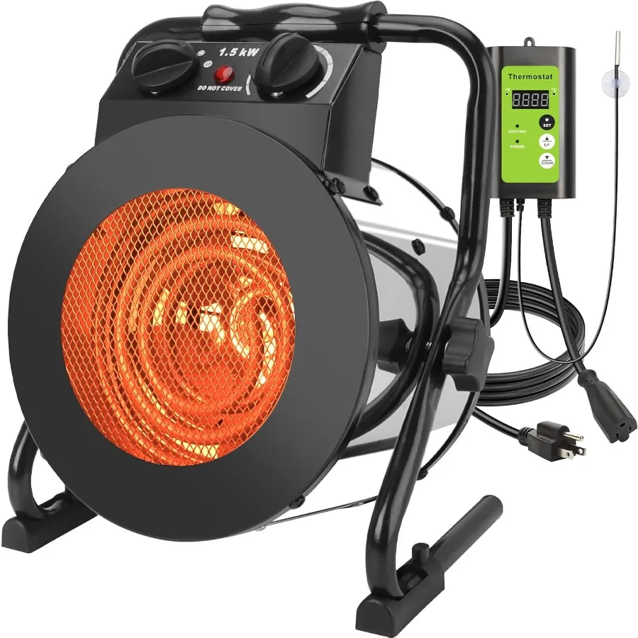 

Greenhouse Heater with Digital Thermostat 1500W Grow Tent Heater Overheat Protection and Fast Heating Electric Space Heaters fo