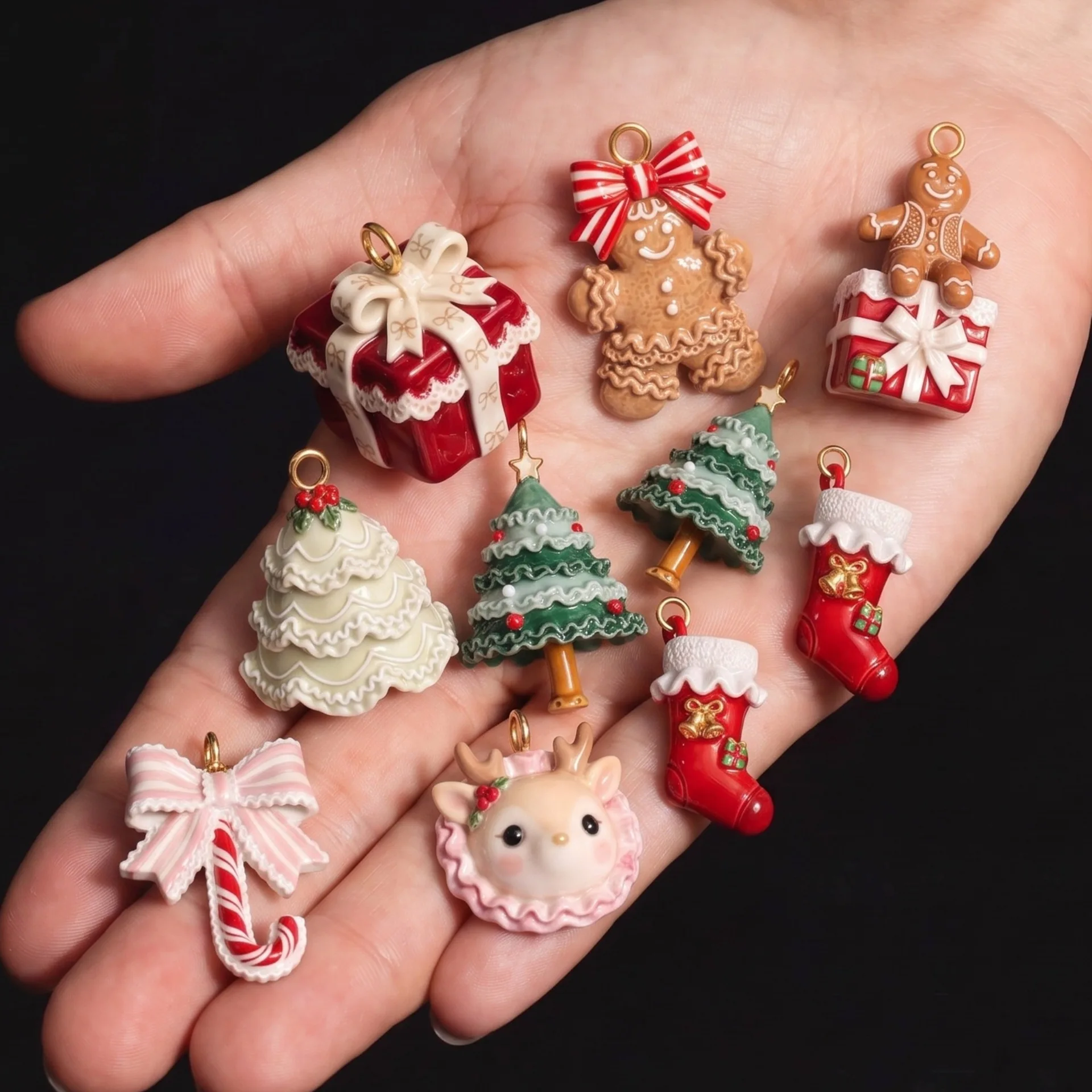 Christmas Enamel Charms For Jewelry Making Gingerbread Man Xmas Tree Sock Gift Box Bow Pendants DIY Necklace Accessories