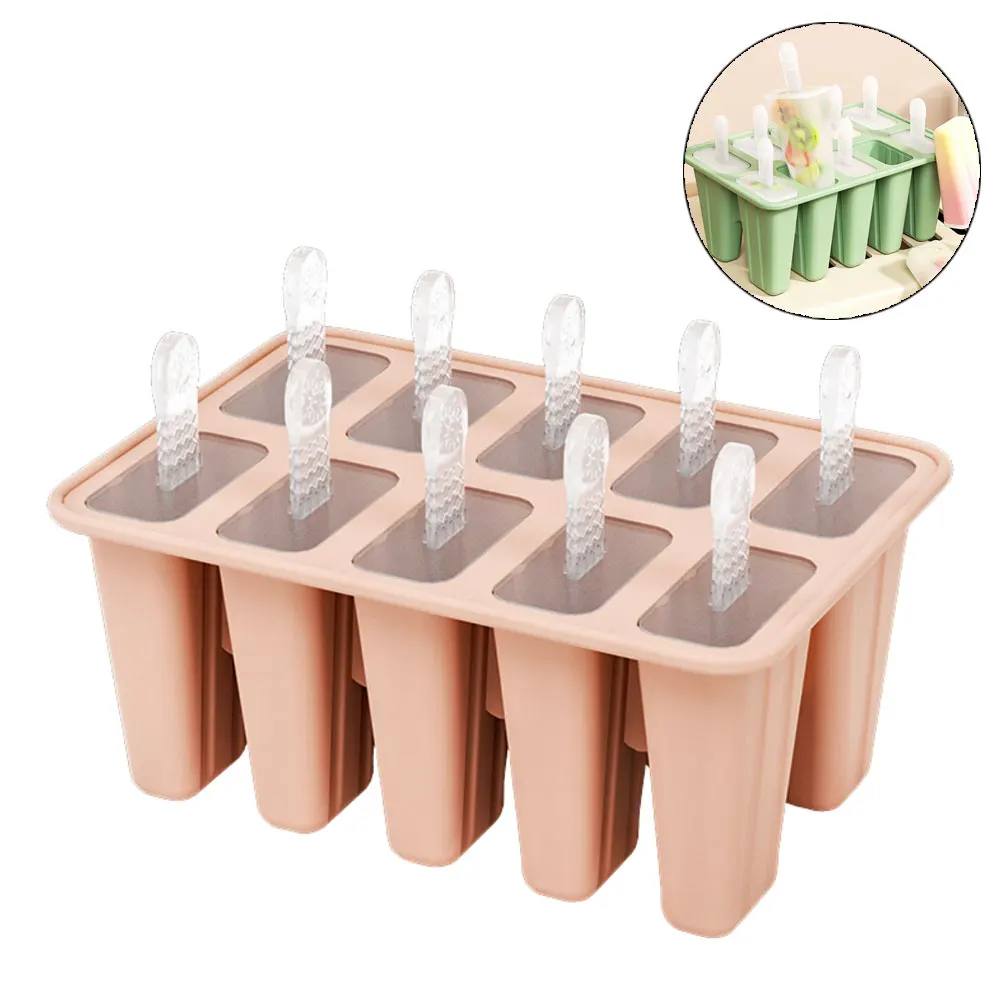 

Silicone Ice Cream Mold DIY Chocolate Dessert 10 Cavity Popsicle Moulds Tray Ice Cube Maker Homemade Freeze Juice Summer Tools