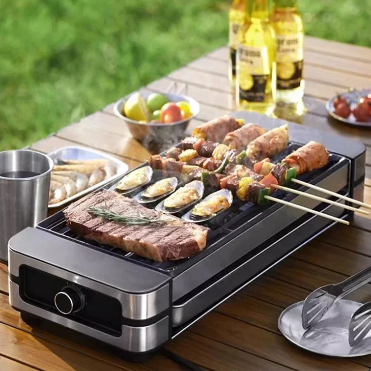 Household electric grill pan. Smokeless. Indoor and outdoor use. Korean iron plate. Pancake all-in-one pan