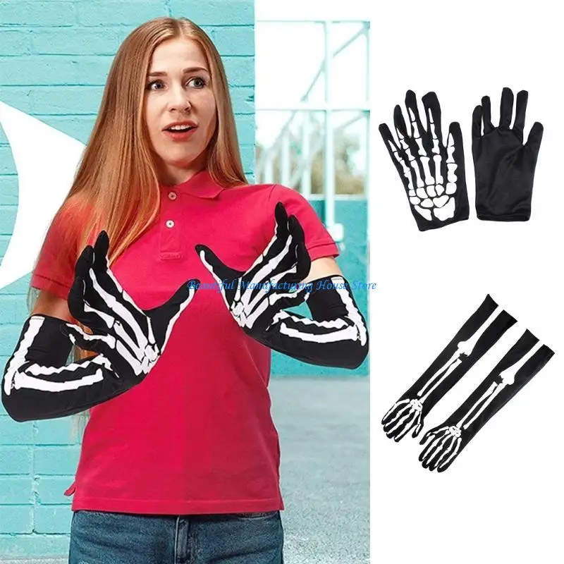 

E56A Skeleton Gloves Full Finger for Halloween Party Size Fits for Most Adults