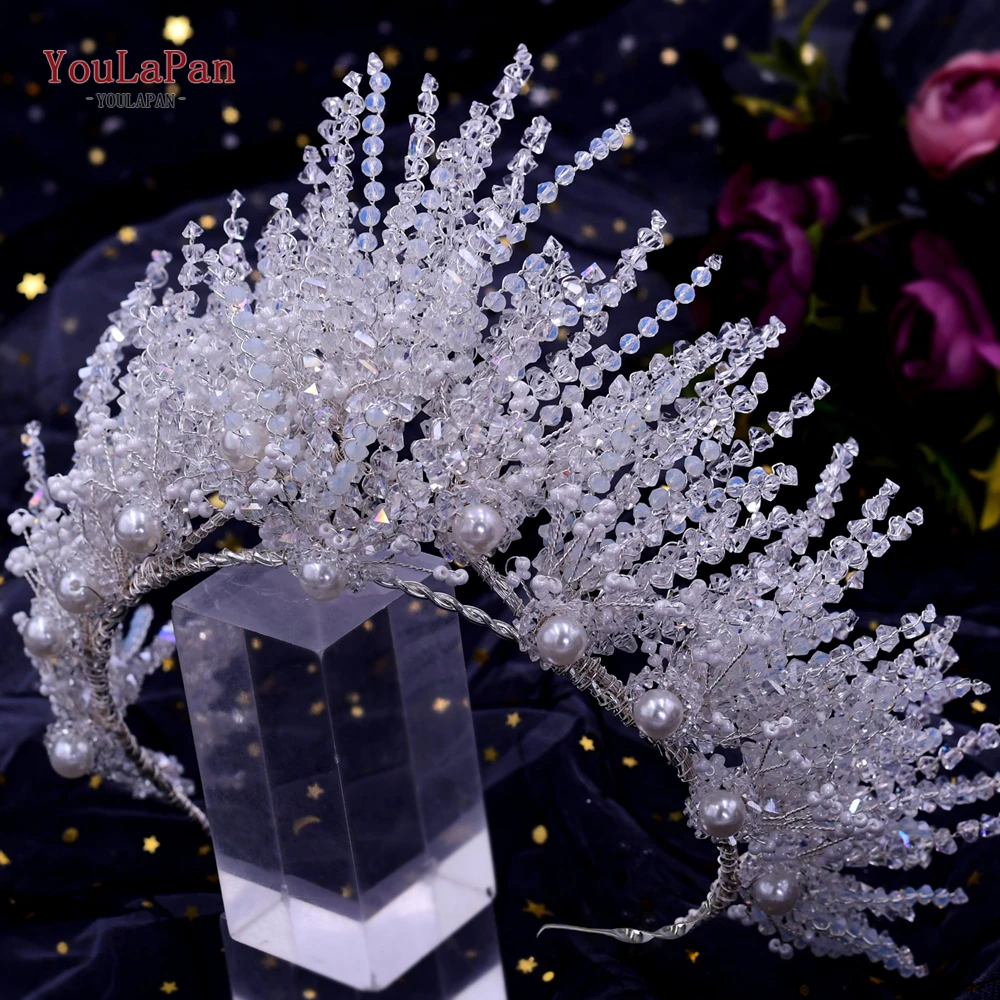 YouLasaupoudrer-Bandeaux de mariage en cristal avec perles, coiffure de déesse, couronne de tiques Miss, accessoires pour cheveux pour patients, jardins élégants, 399