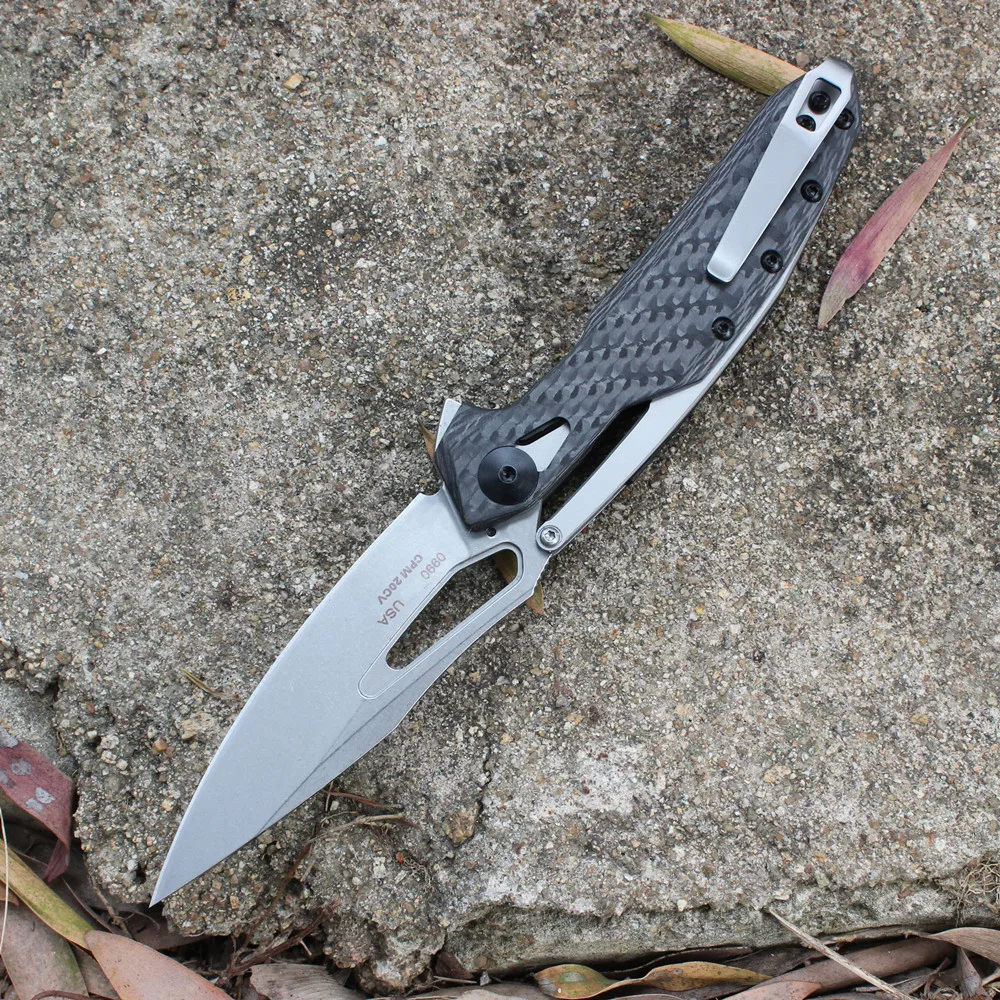 ZT 0990 Carbon Fiber Handle Tool Folding Tactical Knives Mark CPM 20CV Blade Outdoor Survival Camping Combat Small Pocket Knife