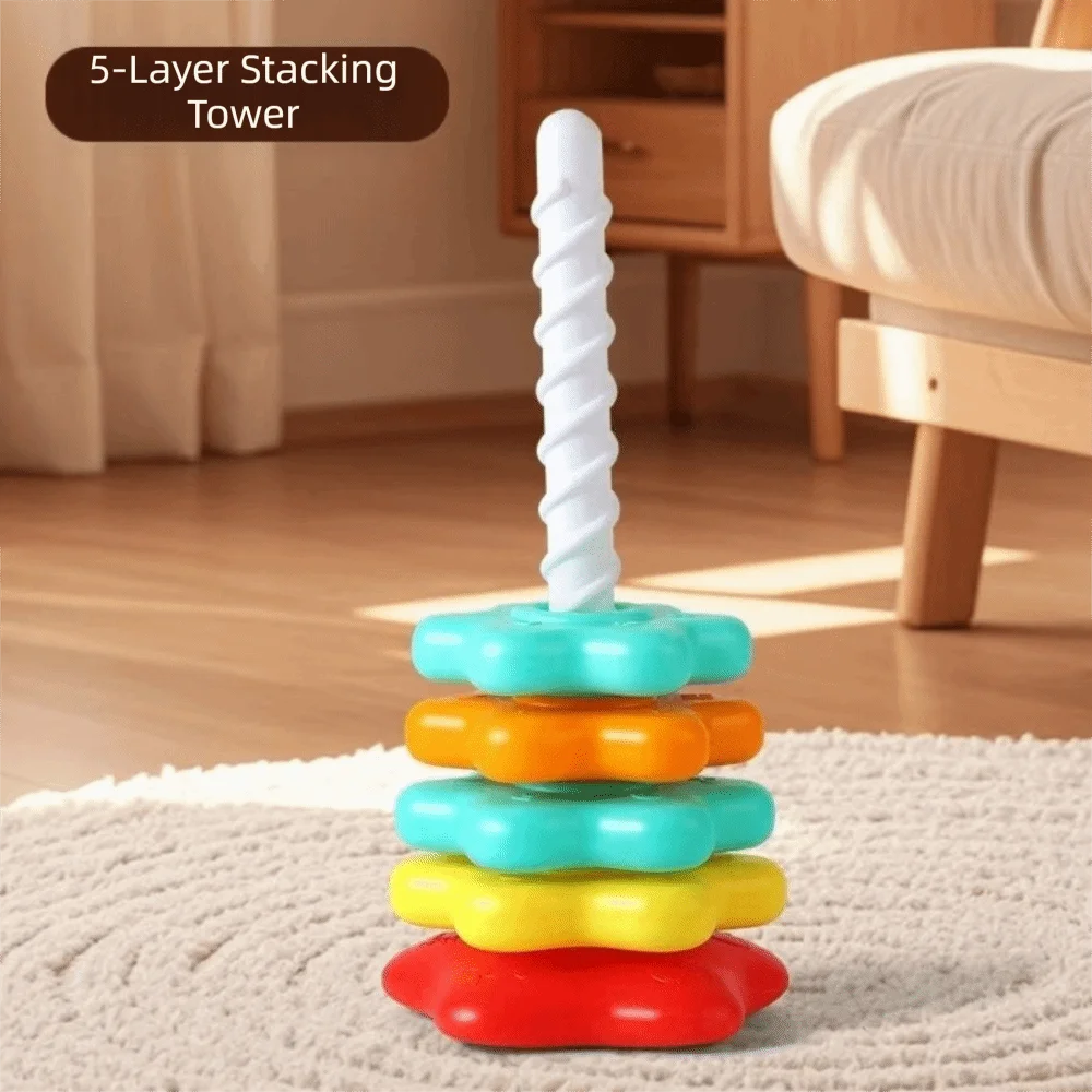 Stacking Puzzle Spinning Stacking Toys Rainbow Colored Safety And Environmental Protection Rotating Rainbow Tower Rotating Tower