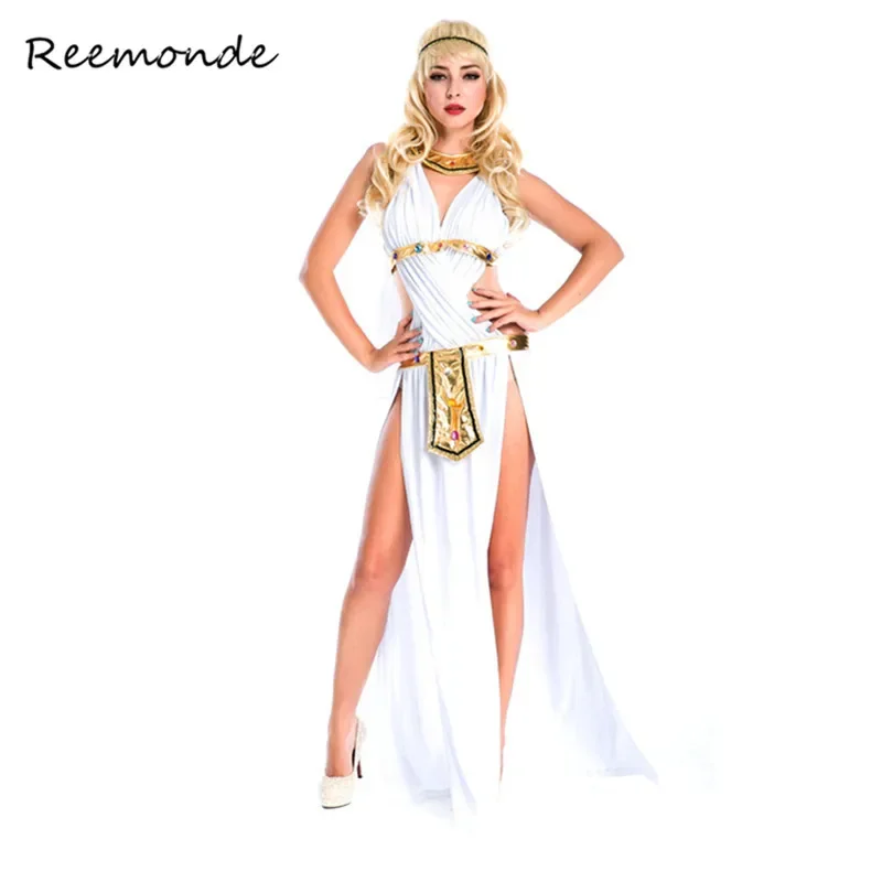 

Greek Goddess Cosplay Costumes Cleopatra Egypt Roman White Sexy Dresses In Women Girls Halloween Party Fancy Dress Costumes