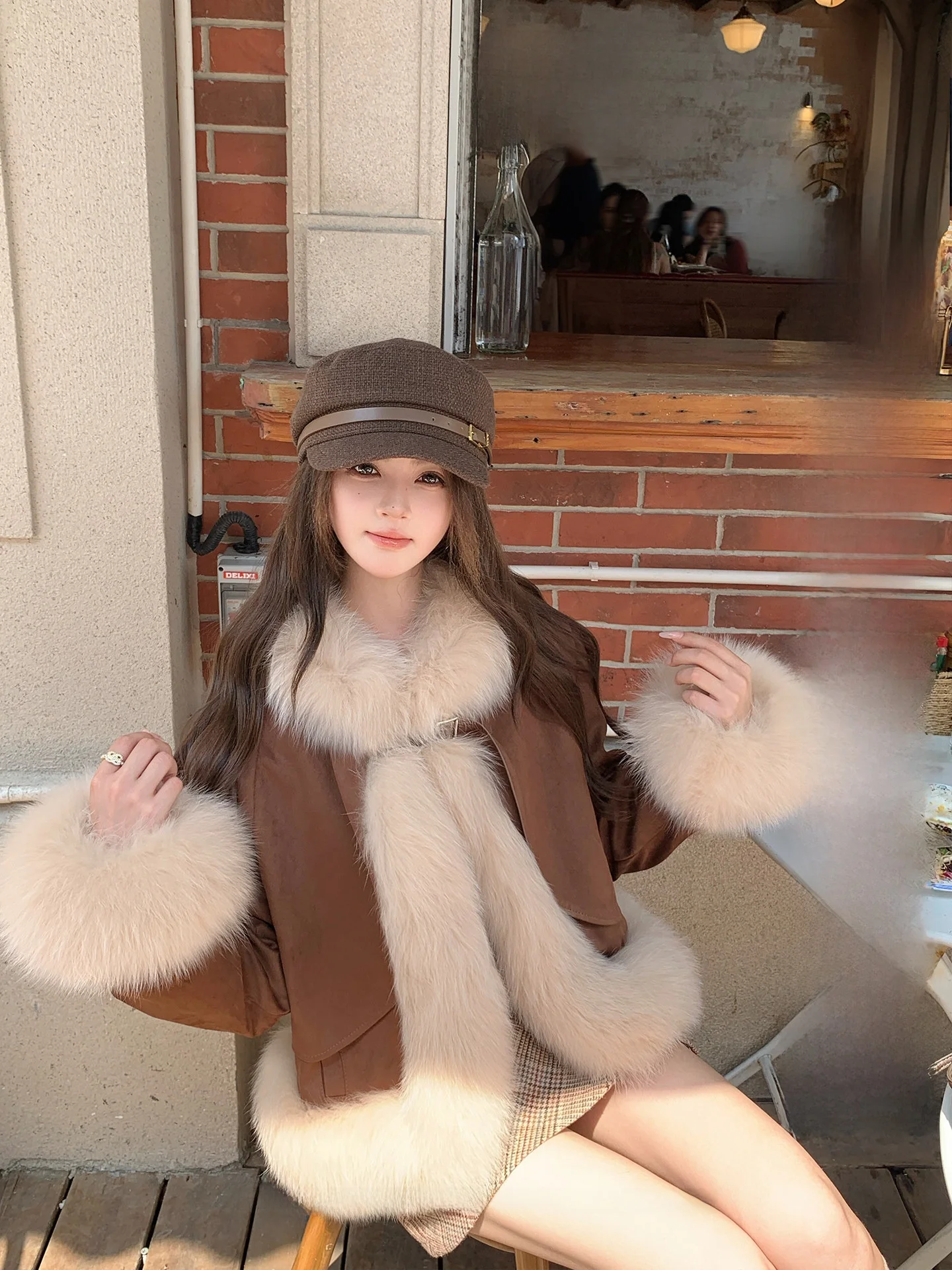 

eis Street Sle Winter Motorcycle ort Goose down Jaet Fur Trim Women's Faion Outerwear Cact Size Luxury Coat