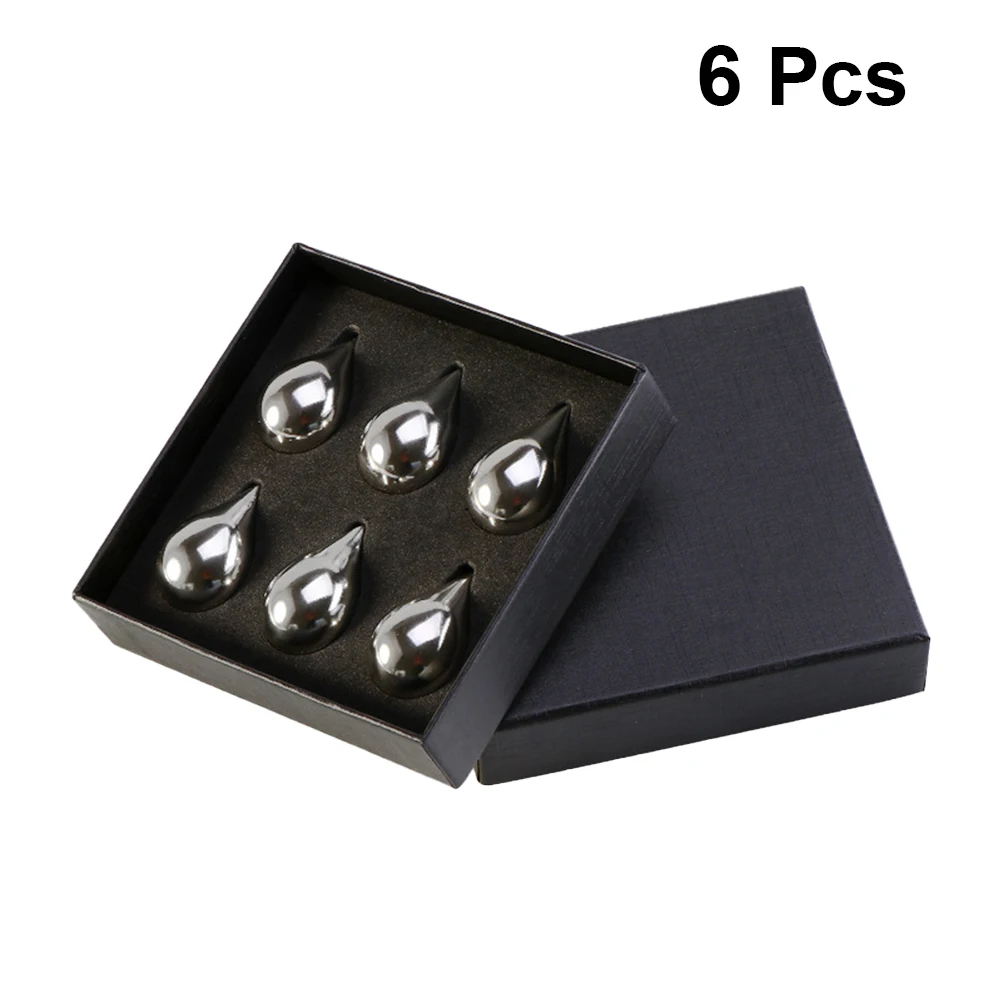 

6 PCS Stainless Steel Ice Stone Non-diluting Cubes Stones for Drinks Water Drop Cooling