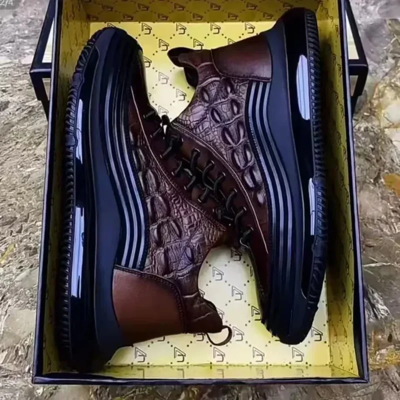 Chaussures de sport légères à motif crocodile pour hommes, chaussures à col optique, chaussures chimshoe décontractées, mode, 2024