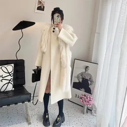 Fox fur coat women's 2024 winter new fur coat medium long woolen coat spliced with fox fur