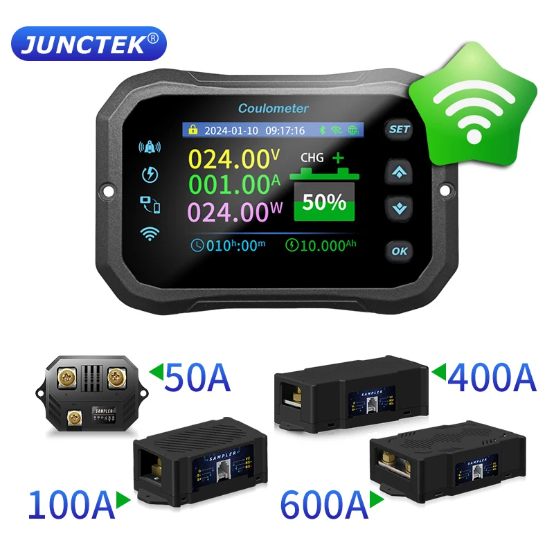 2024 Nowy miernik Wi-Fi Coulomb KM140F Amperomierz mocy litowo-ołowiowej Wskaźnik pojemności akumulatora RV Monitor akumulatora