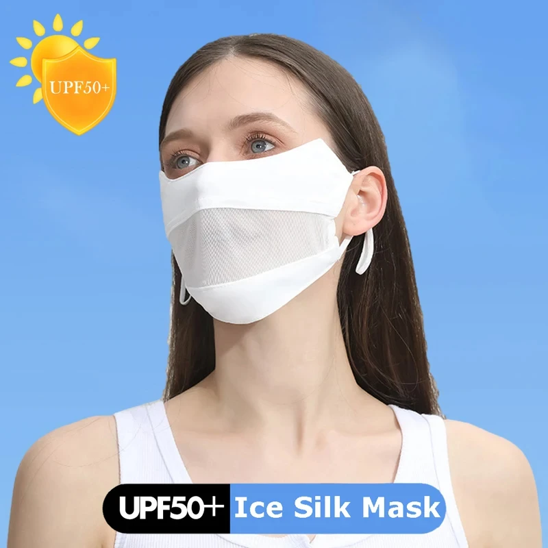 Women Ice Silk Mask Thin Breathable Mesh Face Cover Summer Outdoor Sunscreen Mask  Adjustable Anti-UV Cycling Running Sport Mask