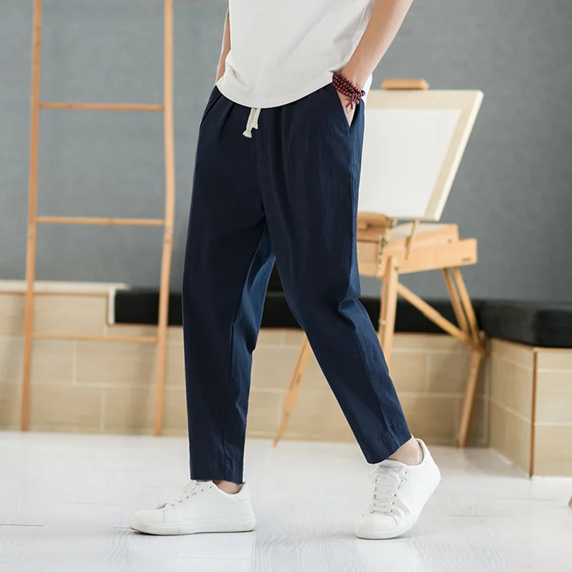 

Ice Silk Men's Summer Thin Nine-Five Loose Straight Leg Linen Casual Pants Faionable Ci Sle Loose Fit Faionable Trendy