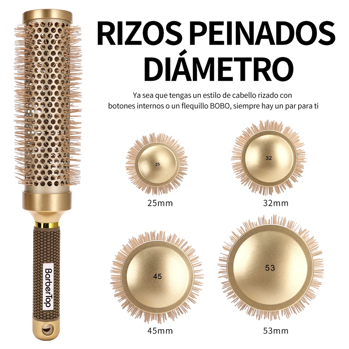BARBERTOP Boar Bristle Hair Curling Brush Round Comb Curly Hair Rollers Brush Barrel Barber Hairbrush for Styling