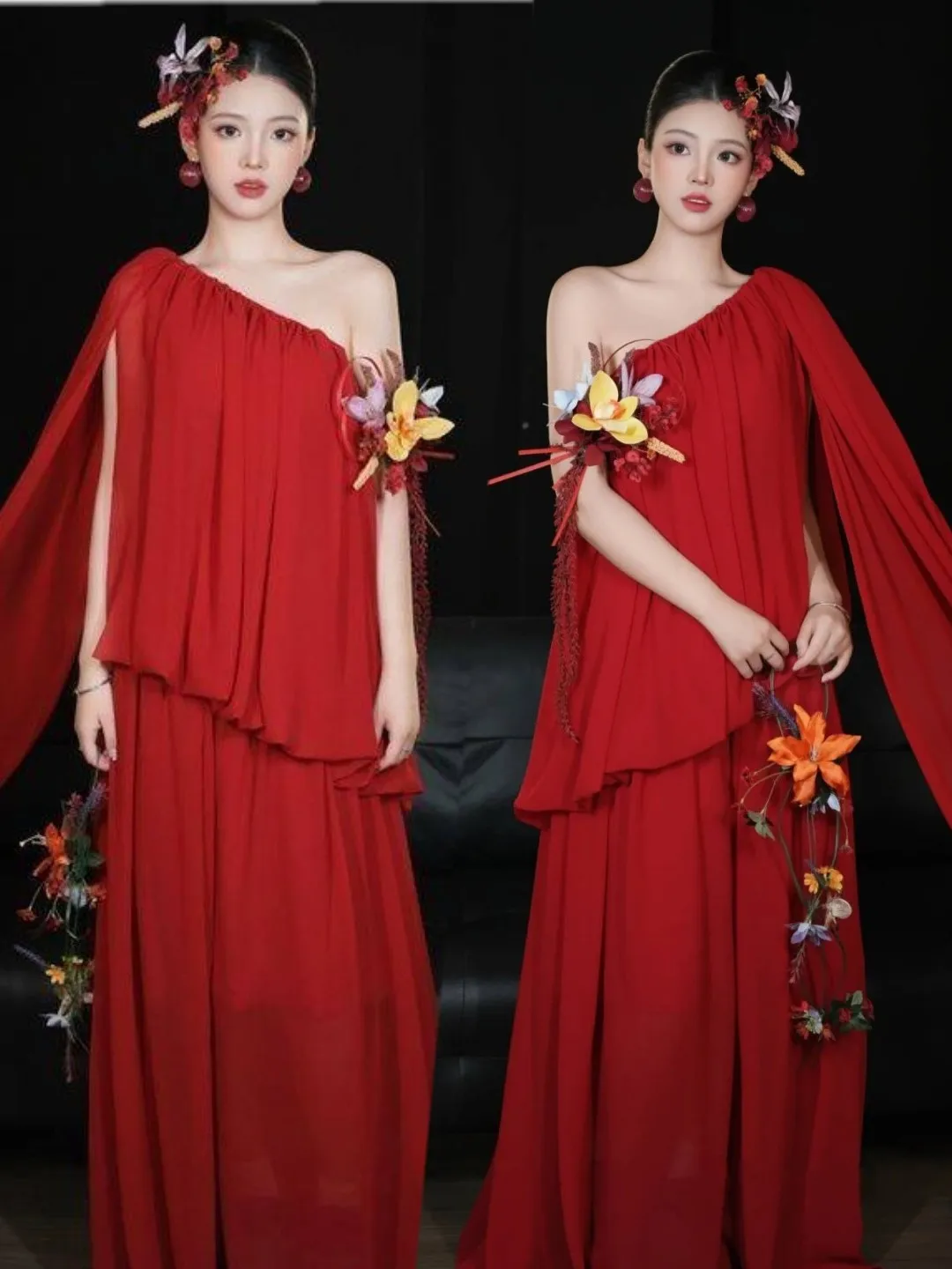 

Red Wedding Dress Atmosphere Art Photography Costume Festive Engagement Portrait Studio New Arrival Women's Ethnic Stage Clot...